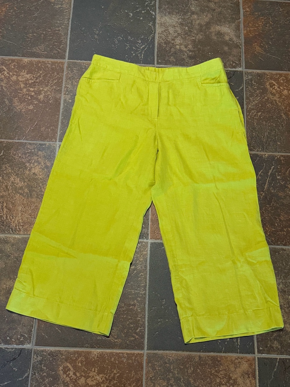 J. Jill Love Linen Wide-Leg Crop Pants Citron Size Large Petite
